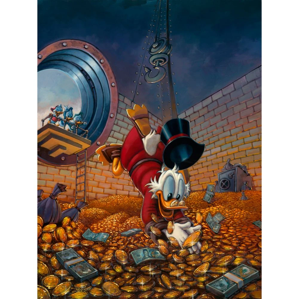 Disney Scrooge McDuck ''Diving In Gold'' By Rodel Gonzalez Canvas Artwork – Limited Edition 1 Disney Scrooge McDuck ''Diving In Gold'' By Rodel Gonzalez Canvas Artwork – Limited Edition