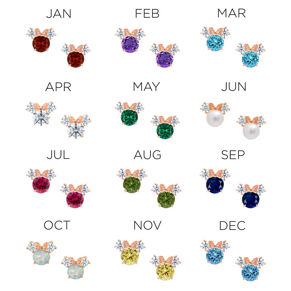 Disney Minnie Mouse Birthstone Earrings For Kids By CRISLU – Rose Gold 2 Disney Minnie Mouse Birthstone Earrings For Kids By CRISLU – Rose Gold - Image 2